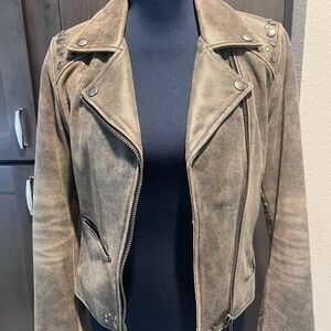 Frye Brown Leather Jacket with Stud Accents
